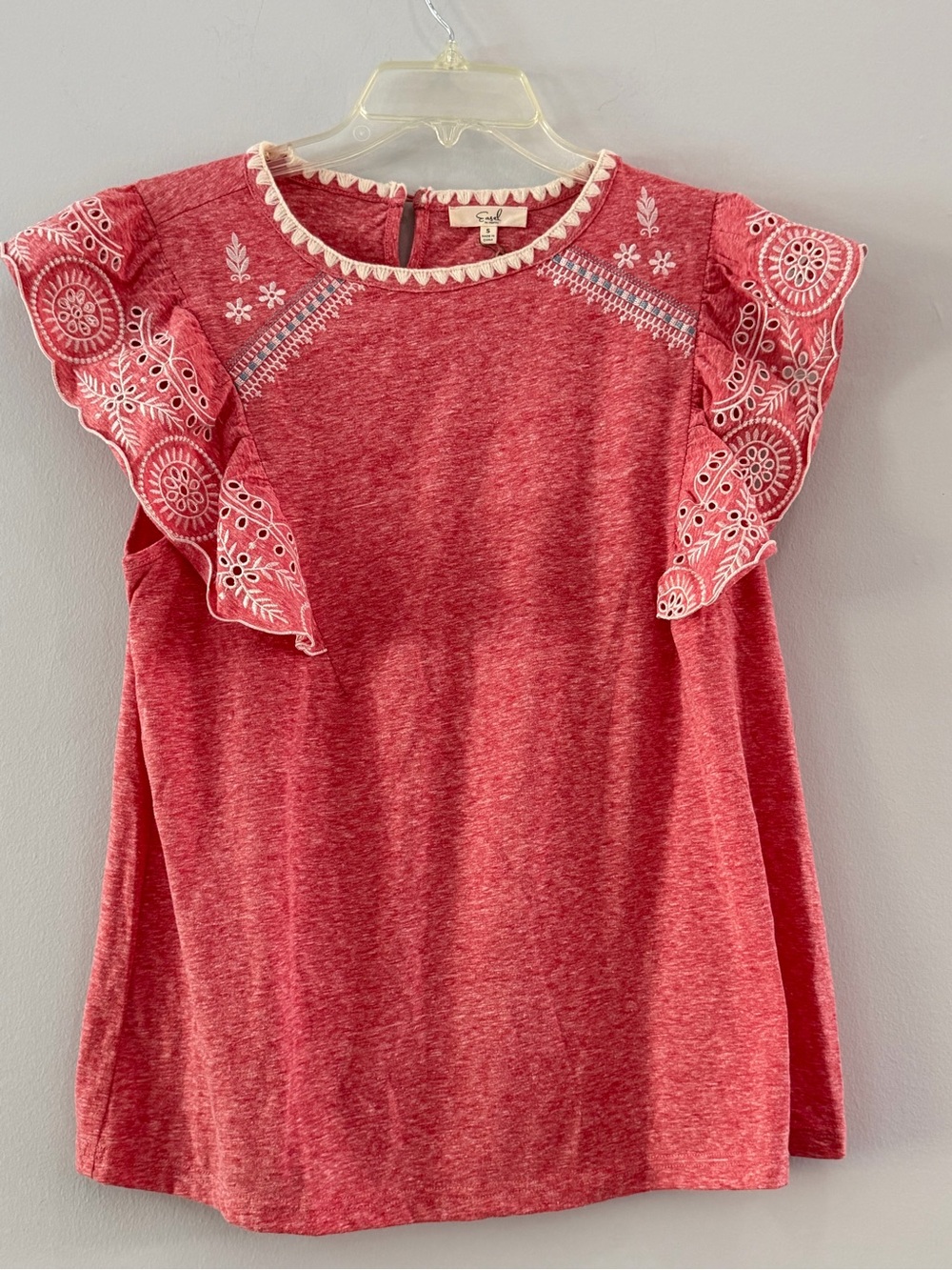 easel Red Embroidered Flutter Sleeve Blouse